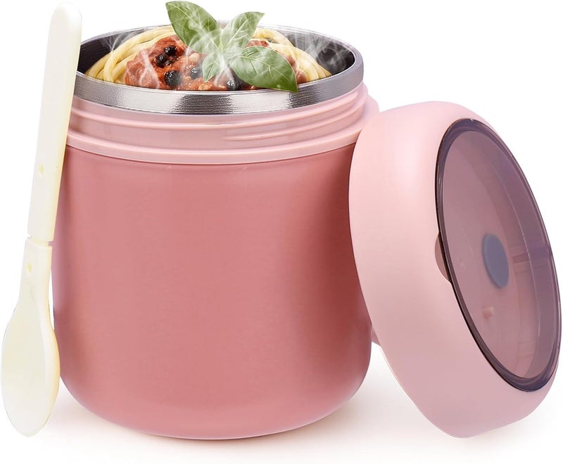 Juome 16oz Kids Thermo for Hot Food - Insulated Vacuum Food Jar Container, Wide Mouth Stainless Steel Soup Thermo Lunch Box for Kids with Spoon, Leakproof (Pink) - Image 1